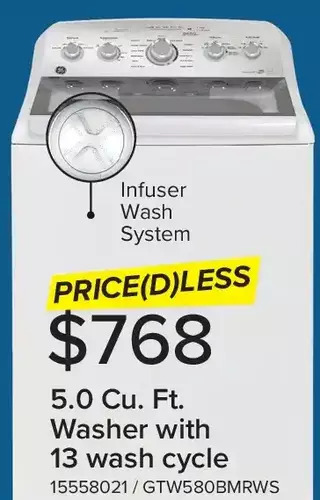 Leon's Ge 5.0 cu. ft. washer with 13 wash cycle offer