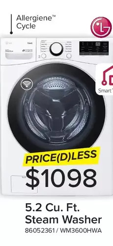 Leon's Lg 5.2 cu. ft. steam washer offer