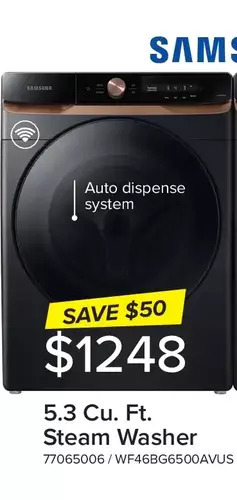 Leon's Samsung 5.3 cu. ft. steam washer offer