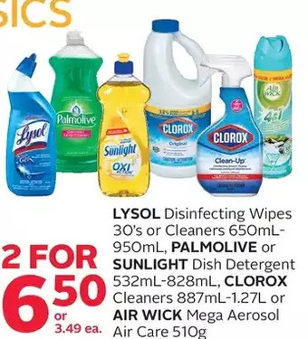 Rexall Lysol disinfecting wipes or cleaners, palmolive or sunlight dish detergent, clorox cleaners or air wick mega aerosol air care offer