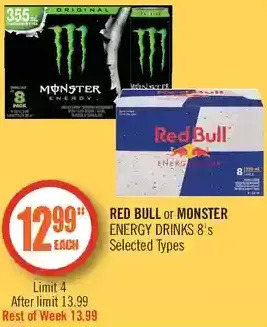 Shoppers Drug Mart Red bull or monster energy drinks offer