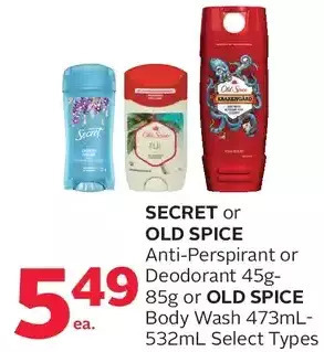 Rexall Secret or old spice anti-perspirant or deodorant or old spice body wash offer