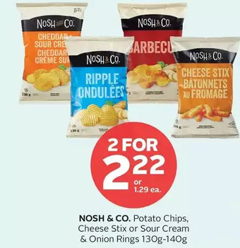 Rexall Nosh & co. potato chips, cheese stix or sour cream & onion rings offer