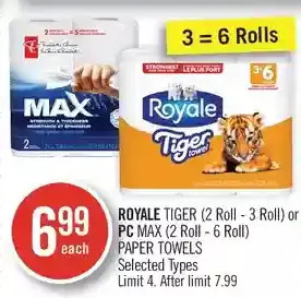 Shoppers Drug Mart Royale tiger or pc max paper towels offer