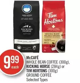 Shoppers Drug Mart Mccafe whole bean coffee, kicking horse or tim hortons ground coffee offer