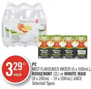 Shoppers Drug Mart Pc mist flavoured water, rougemont or minute maid juice offer