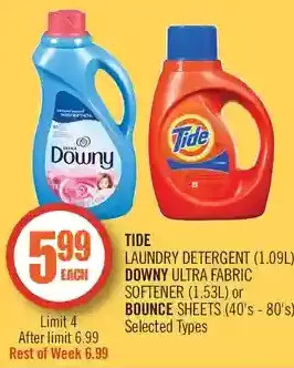 Shoppers Drug Mart Tide laundry detergent, downy ultra fabric softener or bounce sheets offer