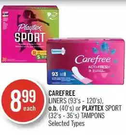 Shoppers Drug Mart Carefree liners, o.b. or playtex sport tampons offer