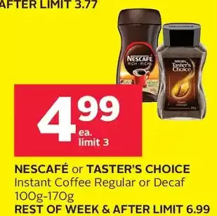 Rexall Nescafé or taster's choice instant coffee regular or decaf offer