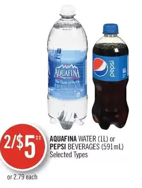 Shoppers Drug Mart Aquafina water or pepsi beverages offer
