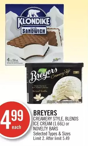 Shoppers Drug Mart Breyers creamery style, blends ice cream or novelty bars offer