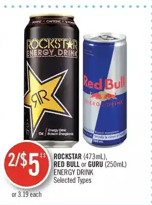 Shoppers Drug Mart Rockstar, red bull or guru energy drink offer