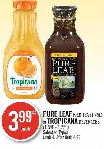 Shoppers Drug Mart Pure leaf iced tea or tropicana beverages offer