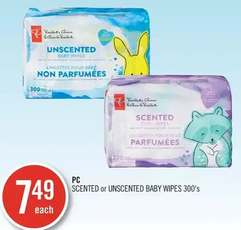 Shoppers Drug Mart Pc scented or unscented baby wipes offer