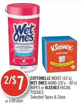 Shoppers Drug Mart Cottonelle moist, wet ones hand wipes or kleenex facial tissues offer