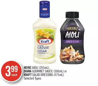 Shoppers Drug Mart Heinz aioli, diana gourmet sauce or kraft salad dressing offer
