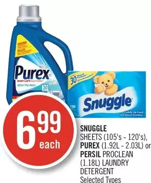 Shoppers Drug Mart Snuggle sheets, purex or persil proclean laundry detergent offer