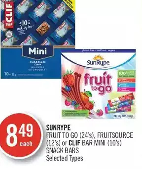 Shoppers Drug Mart Sunrype fruit to go, fruitsource or clif bar mini snack bars offer