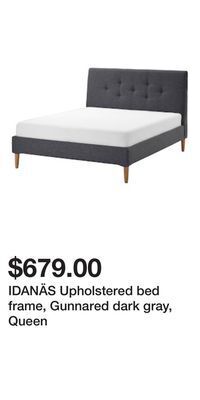 IKEA Idanäs upholstered bed frame, gunnared dark gray, queen offer