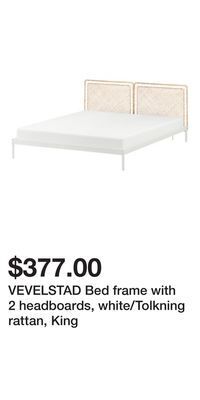 IKEA Vevelstad bed frame with 2 headboards, white/tolkning rattan, king offer