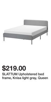 IKEA Slattum upholstered bed frame, knisa light gray, queen offer