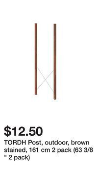IKEA Tordh post, outdoor, brown stained, 161 cm 2 pack (63 3/8 2 pack) offer