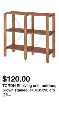 IKEA Tordh shelving unit, outdoor, brown stained, 140x35x90 cm (55 1/8x13 3/4x35 3/8 ) offer