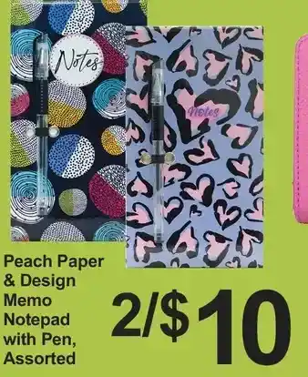 Peach paper & design memo notepad with pen