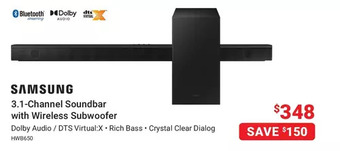 Visions Electronics Samsung 3.1-channel soundbar with wireless subwoofer offer