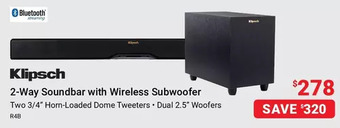 Visions Electronics Klipsch 2-way soundbar with wireless subwoofer offer