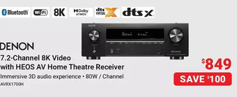 Visions Electronics Denon 7.2-channel 8k video with heos av home theatre receiver offer