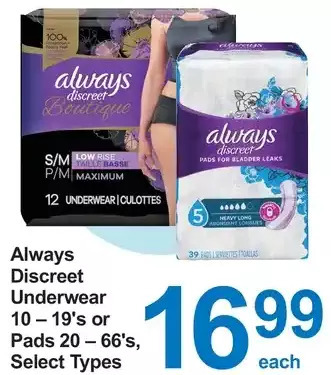Pharmasave Always discreet underwear or pads offer