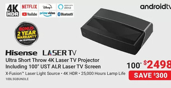 Visions Electronics Hisense ultra short throw 4k laser tv projector including 100 ust alr laser tv screen offer
