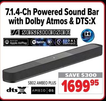 2001 Audio Video Sennheiser 7.1.4-ch powered sound bar with dolby atoms & dts:x offer