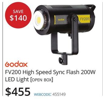Vistek Godox fv200 high speed sync flash 200w led light offer