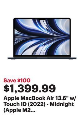 Best Buy Apple macbook air 13.6 w/ touch id (2022) - midnight (apple m2 chip / 256gb ssd / 8gb ram) - english offer