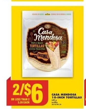 No Frills CASA MENDOSA 10-INCH TORTILLAS offer
