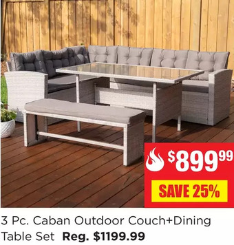 Kitchen Stuff Plus 3 pc. caban outdoor couch+dining table set offer