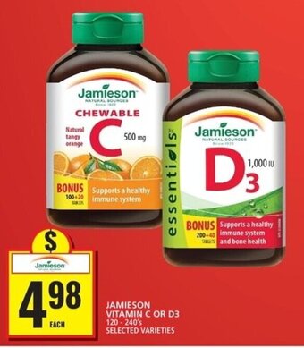 Food Basics JAMIESON VITAMIN C OR D3 offer