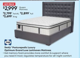 Sleep Country Sealy posturepedic luxury optimum grand luxe larkhaven mattress offer