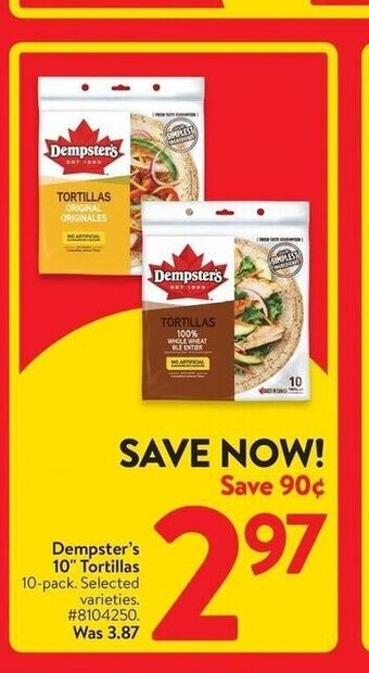 Walmart Dempster's 10" Tortillas 10-pack offer
