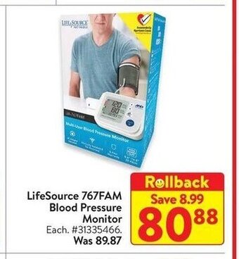 Walmart LifeSource 767FAM Blood Pressure Monitor offer