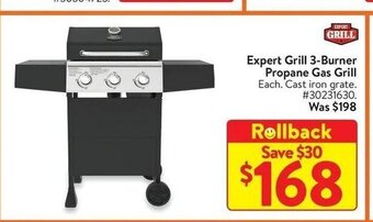 Walmart Expert Grill 3-Burner Propane Gas Grill Each. Cast iron grate. #30231630 offer