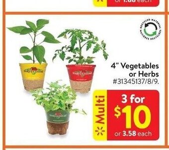 Walmart 4" Vegetables or Herbs #31345137/8/9. offer