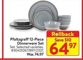 Walmart Pfaltzgraff 12-Piece Dinnerware Set offer
