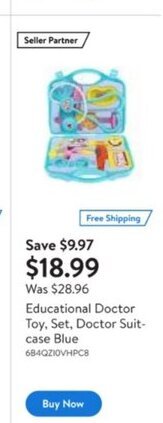 Walmart Educational Doctor Toy, Set, Doctor Suit-case Blue 684QZ10VHPCB offer