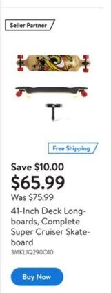 Walmart 41-Inch Deck Long-boards, Complete Super Cruiser Skate-board 3MKLIQ290010 offer
