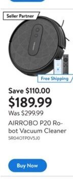 Walmart AIRROBO P20 Ro-bot Vacuum Cleaner SRO4OTPOVSJO offer