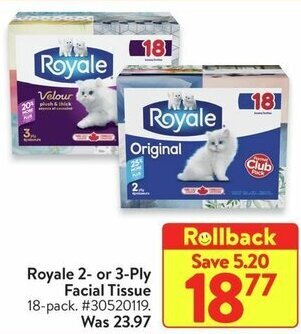 Walmart Royale 2- or 3-Ply Facial Tissue offer