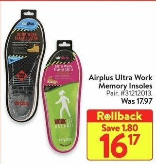 Walmart Airplus Ultra Work Memory Insoles offer
